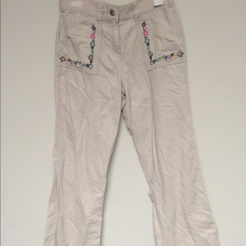 pretty corduroy khakis  with flower embroidery